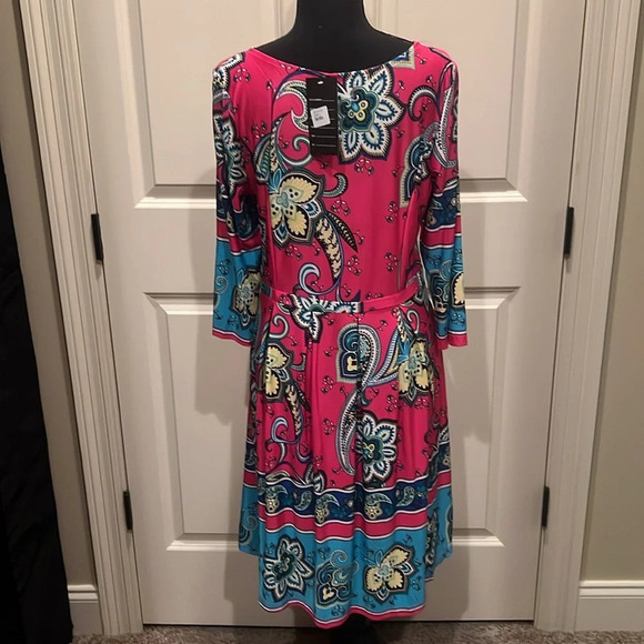 REBORN NWT Fuscia and Floral Dress 3/4 Sleeve. Beautiful. - Picture 2 of 3